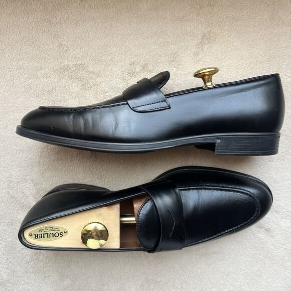 Vtg Antonio Maurizi Mens Shoe US 10 EU 43 Black Leather Made Italy Narrow Square Antonio Maurizi Black Leather‎ Penny Loafers Men EU 43 US 10  main image 3